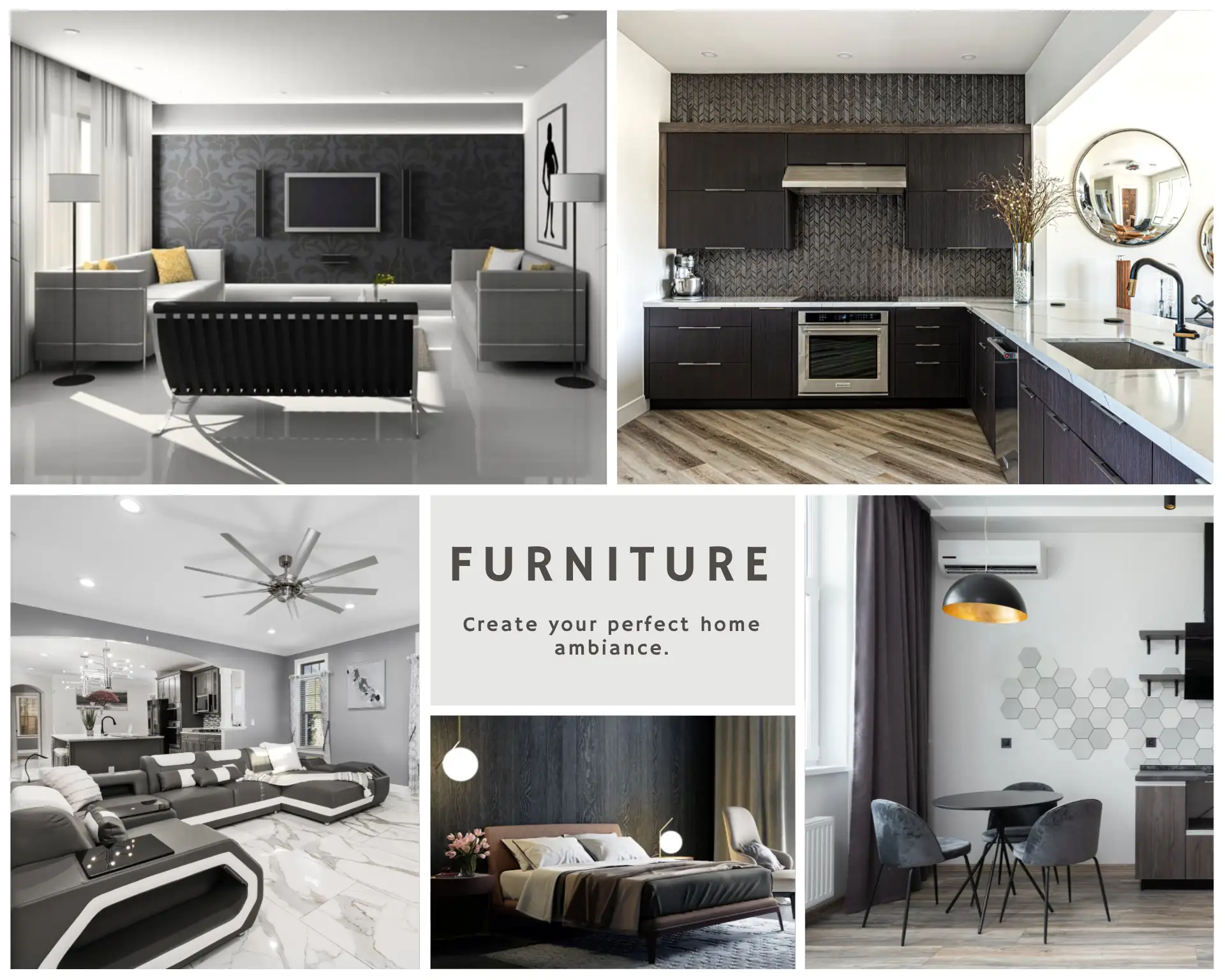 Monochrome Interior Furniture Photo Collage