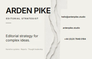 Arden Pike Editorial Strategy Card