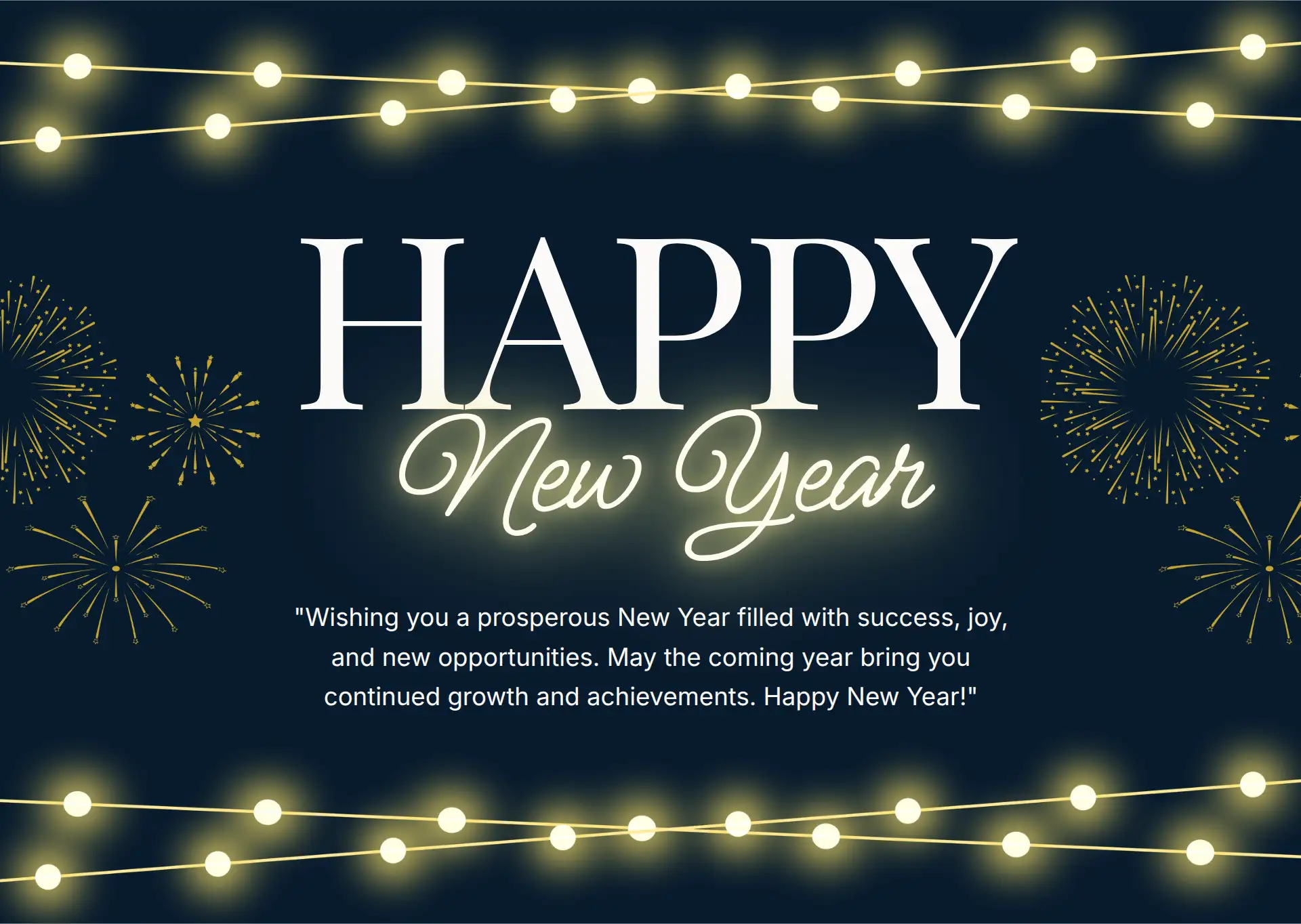 Elegant Black and Gold New Year Greeting Postcard